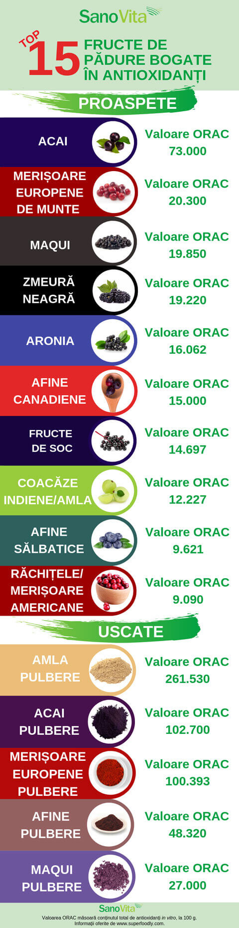 Top 15 fructe de padure bogate in antioxidanti - infografic